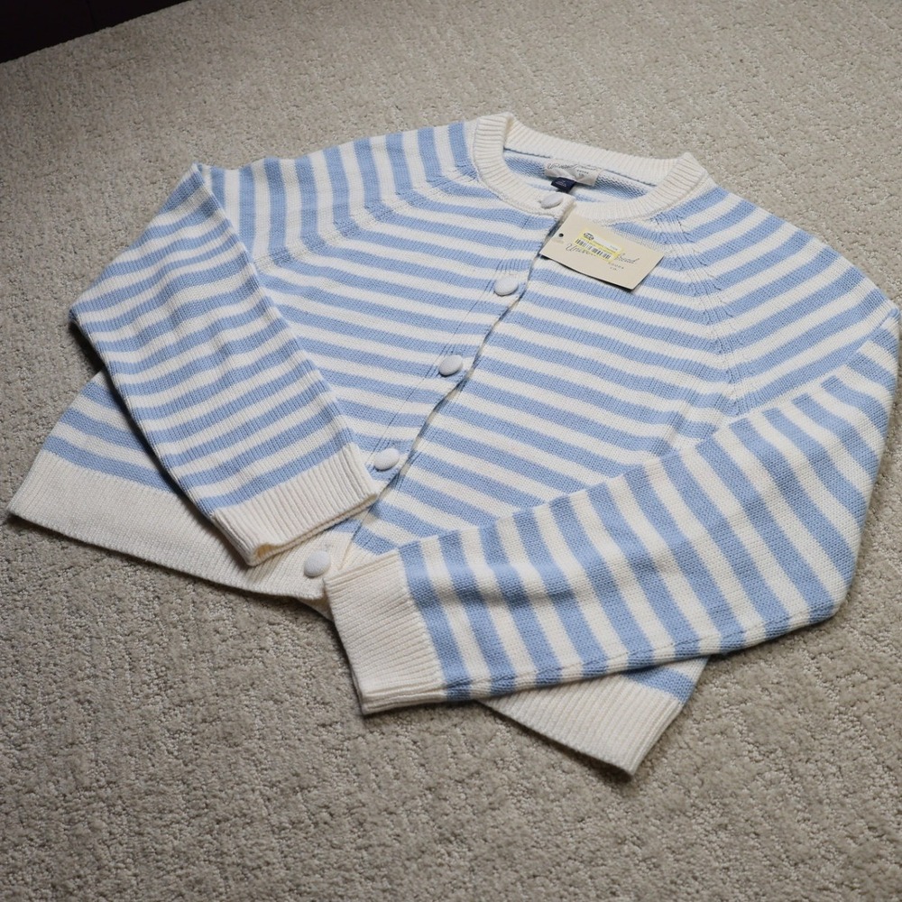 Universal Thread Womens Blue White Striped Cardigan Sweater Size M Crewneck NWT